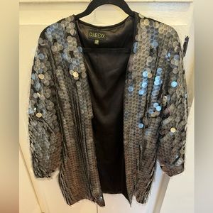 Club EXX Black Satin Clear Sequin Kimono